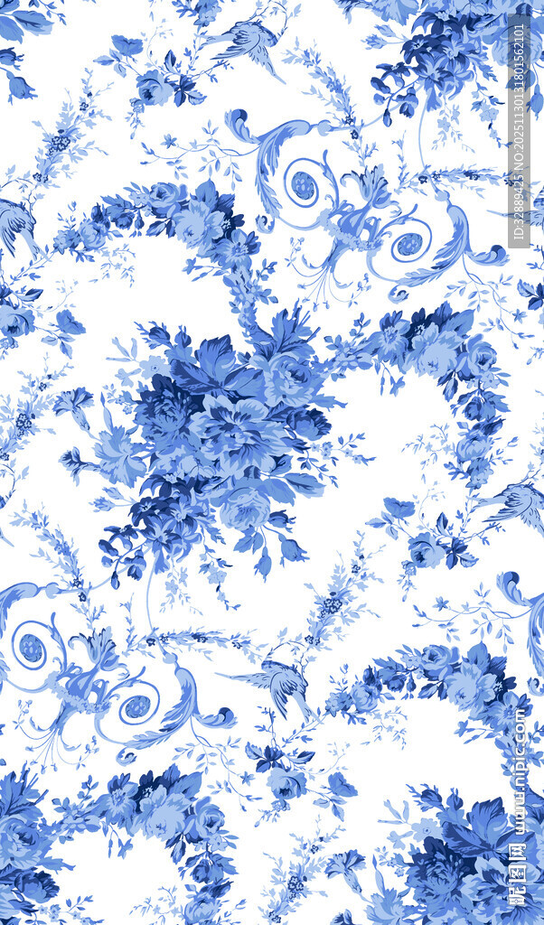 蓝白花卉图案纹理背景