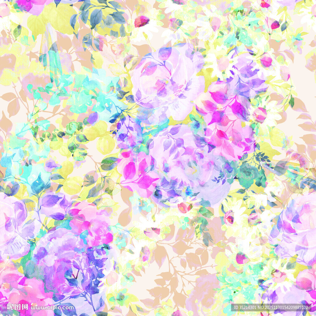 梦幻多彩花卉抽象图案