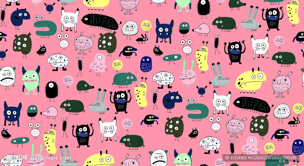 可爱卡通图案无缝背景图