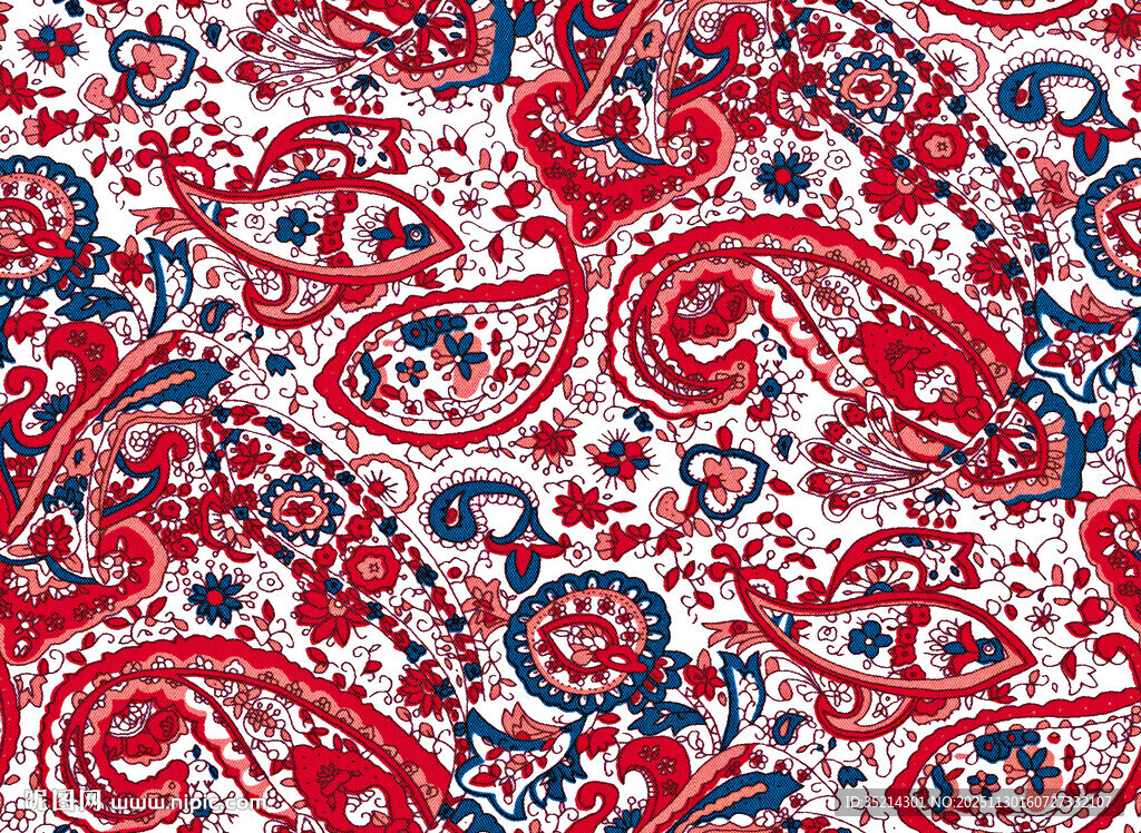 红蓝佩斯利花纹图案