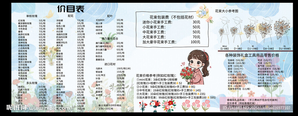 鲜花店价目表