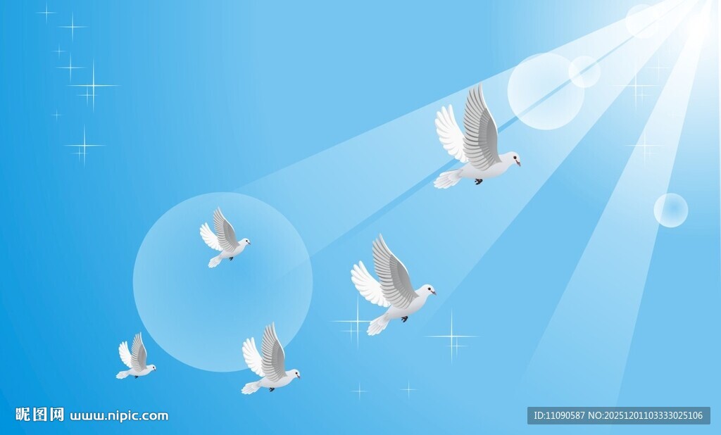 白鸽在蓝天中自由翱翔