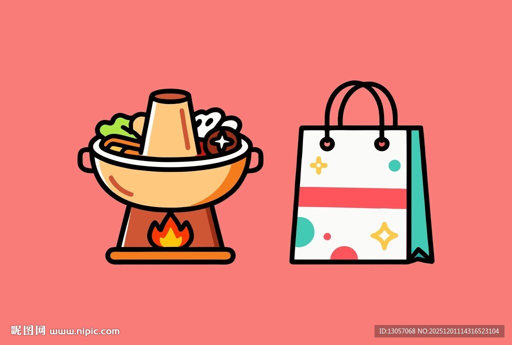 火锅与购物袋的趣味组合