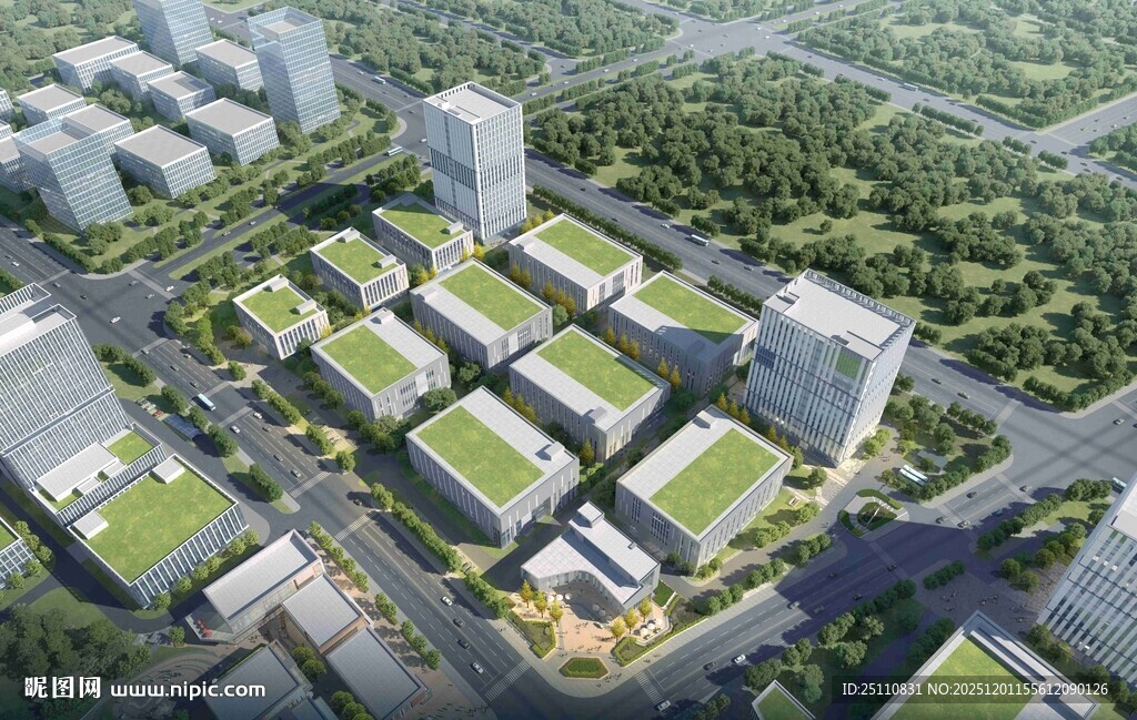 现代绿色建筑群鸟瞰图