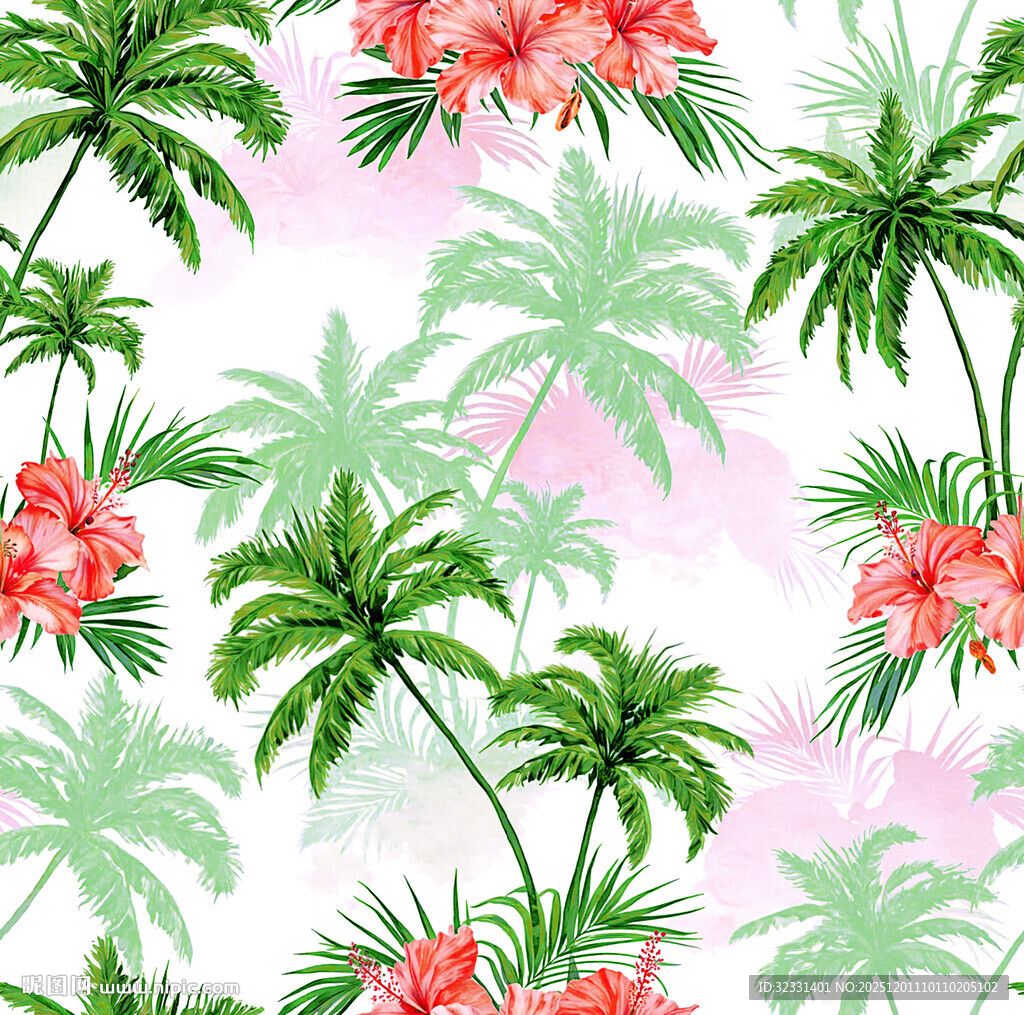 热带花卉棕榈叶图案