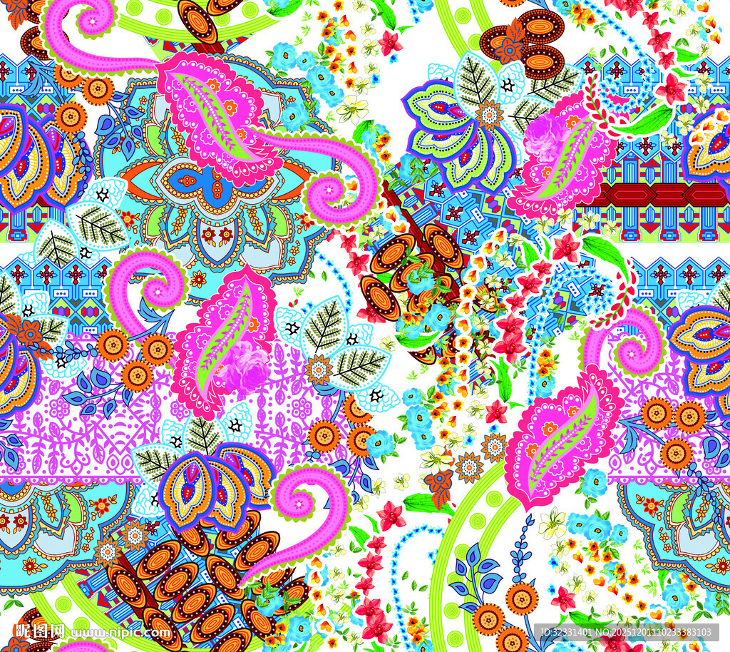 多彩佩斯利花纹图案设计