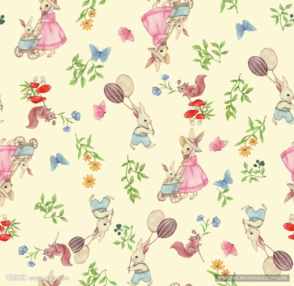 童趣花卉卡通图案背景