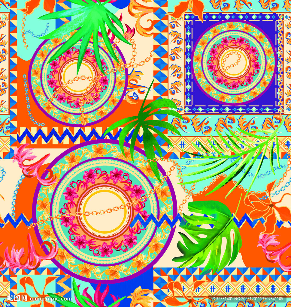 多彩热带风几何图案印花