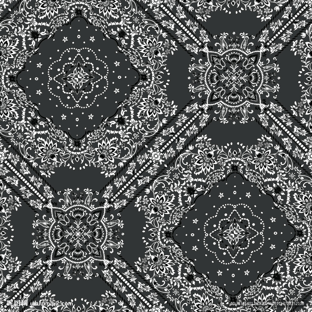 黑白几何花纹图案矢量图