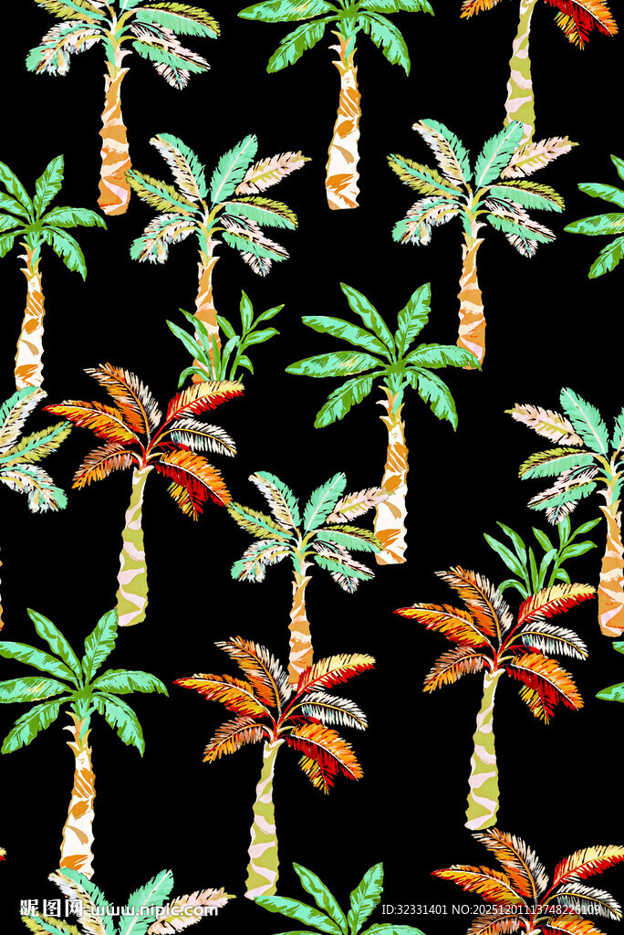 水彩风热带棕榈树图案