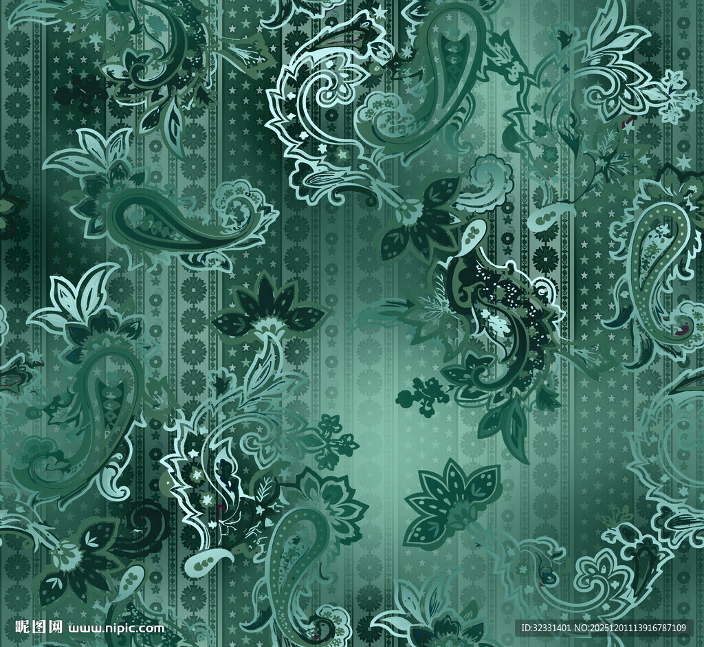 青绿色复古花纹背景图案
