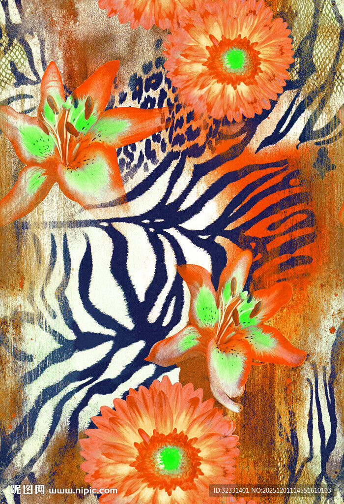 抽象花卉斑马纹艺术图案