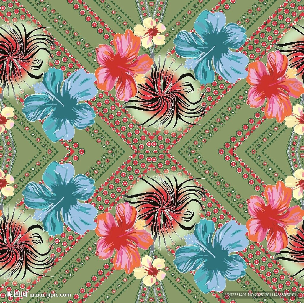 多彩花卉几何图案背景