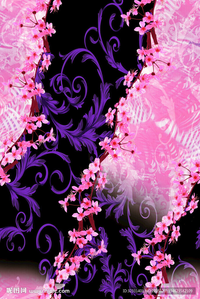 梦幻粉紫花卉图案背景