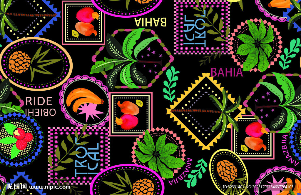 多彩热带风图案装饰元素