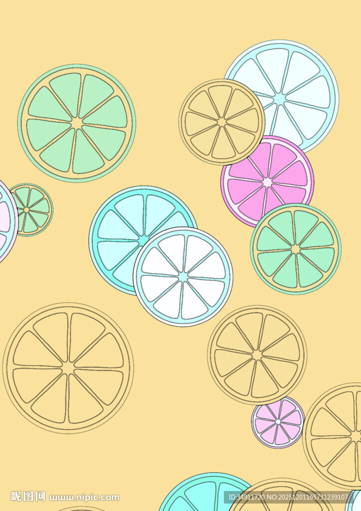 多彩柠檬切片图案背景