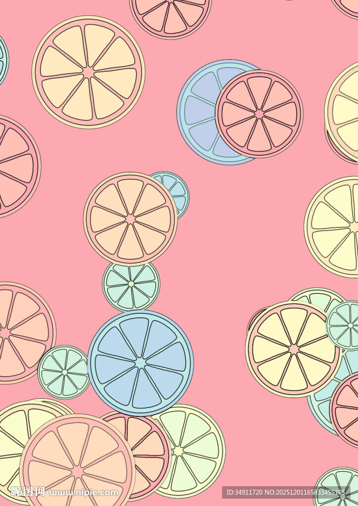 粉色水果切片背景多彩几何图案
