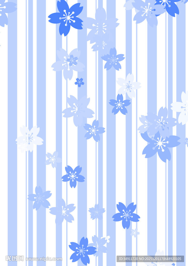 蓝白花卉条纹图案背景