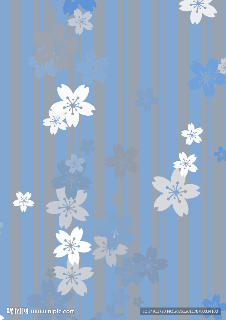 蓝底白花条纹装饰图案