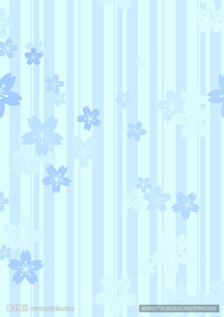 蓝花竖条纹清新背景图