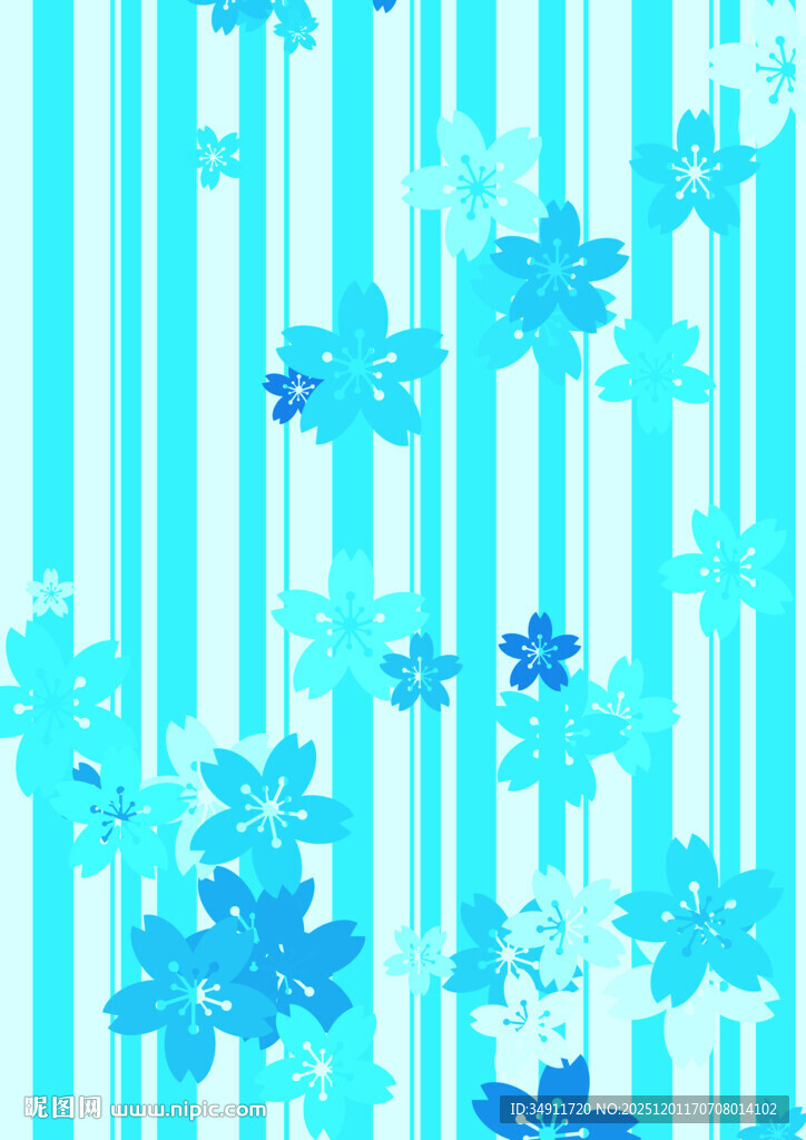 蓝底条纹花朵清新图案