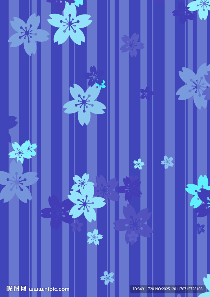 蓝紫色条纹背景花朵图案