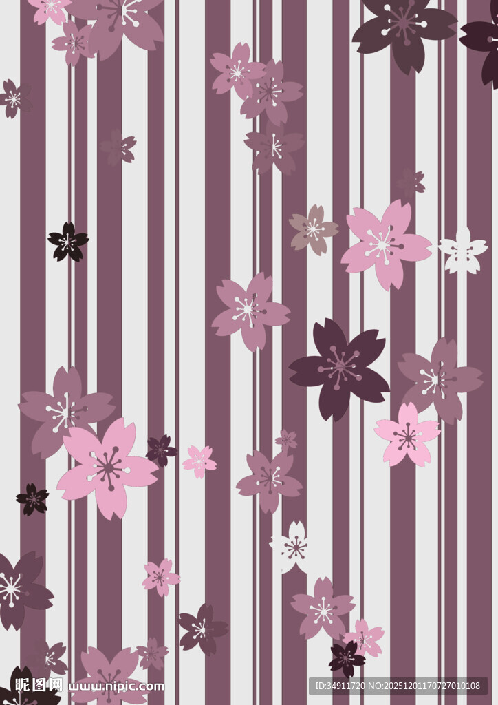条纹背景上的花卉图案