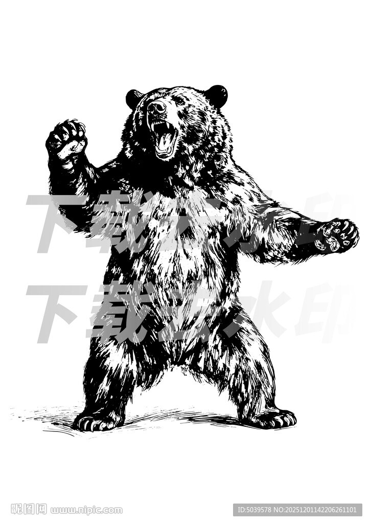 矢量手绘线描黑熊