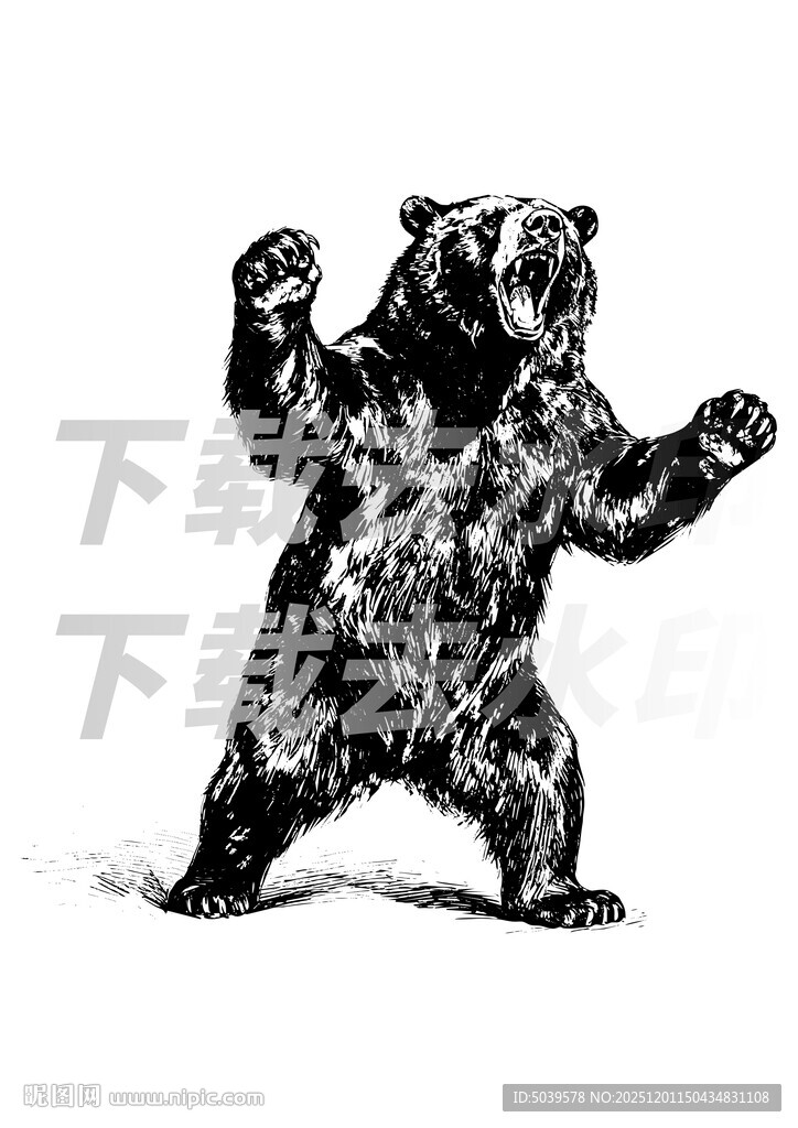 矢量手绘线描黑熊