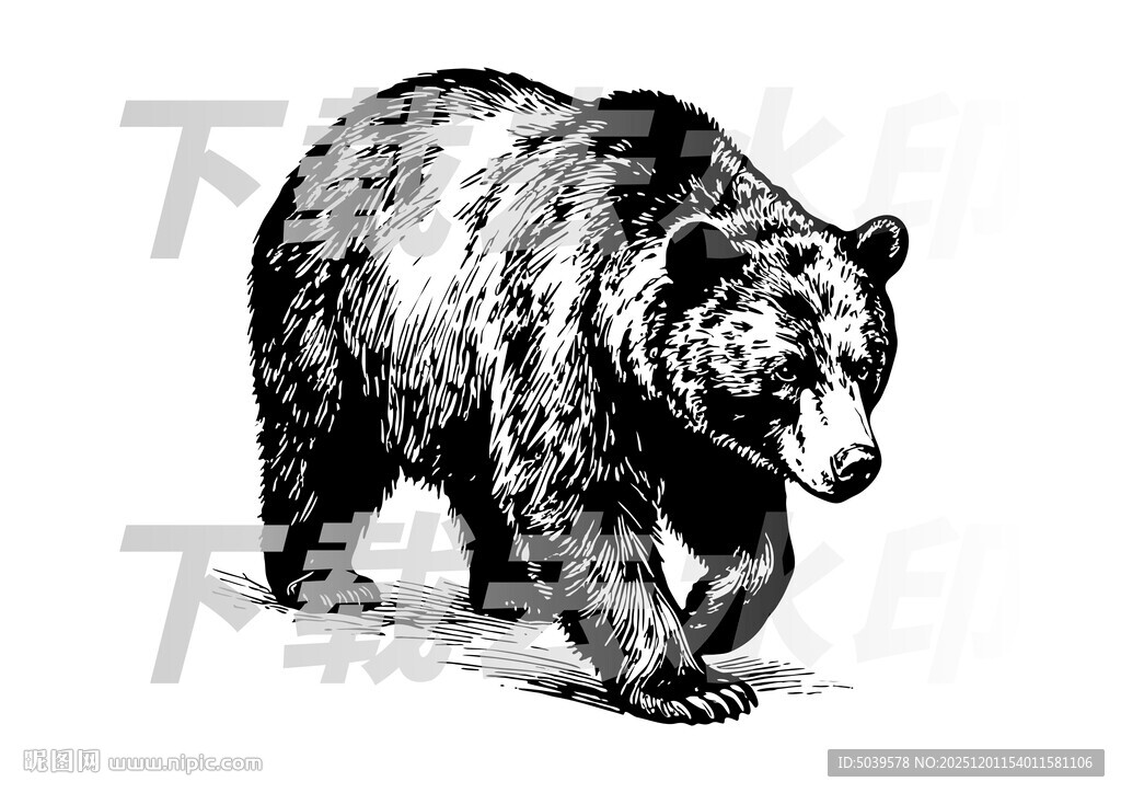 矢量手绘线描黑熊图