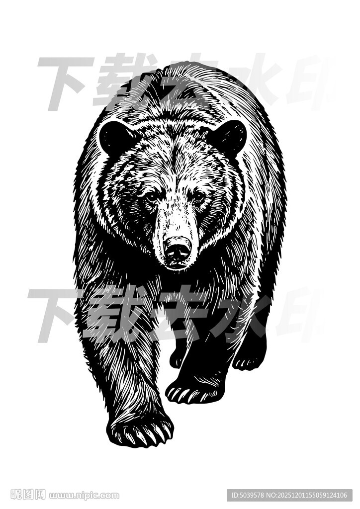 矢量手绘线描黑熊图