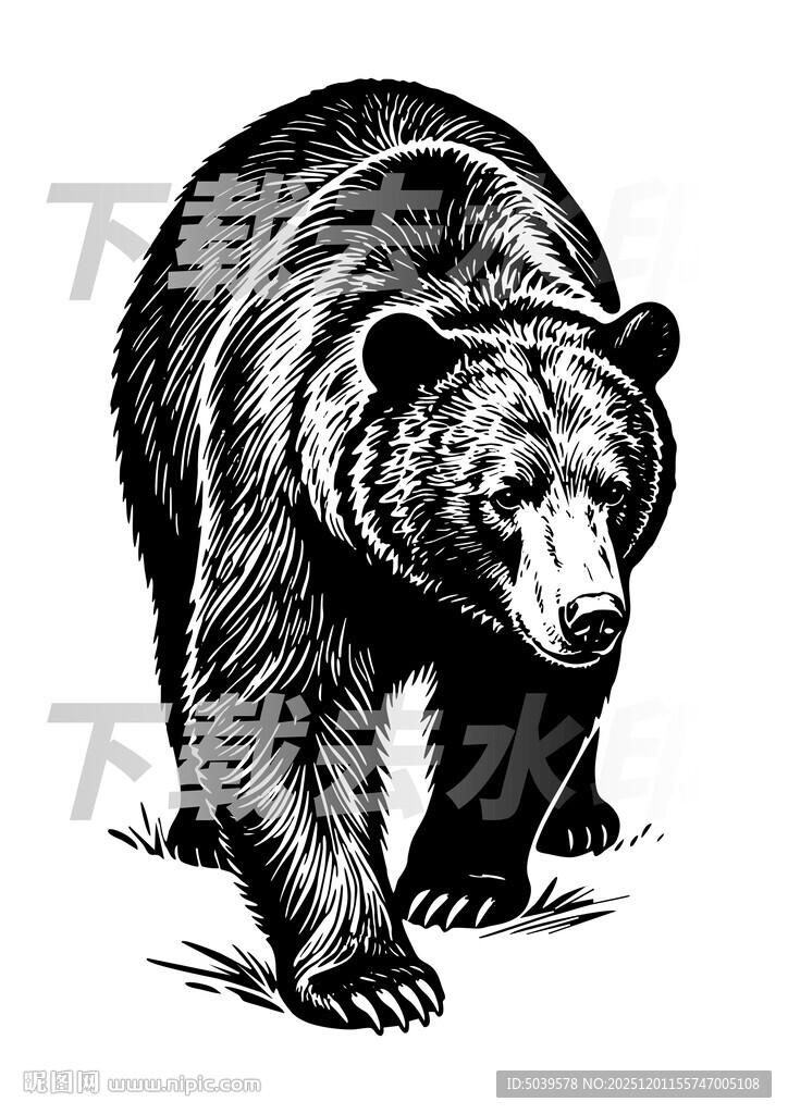 矢量手绘线描黑熊图