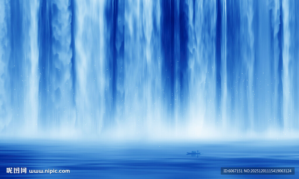 招财瀑布山水风景画