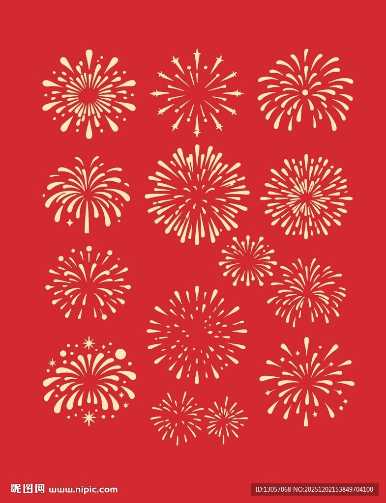 红色背景上的金色烟花图案