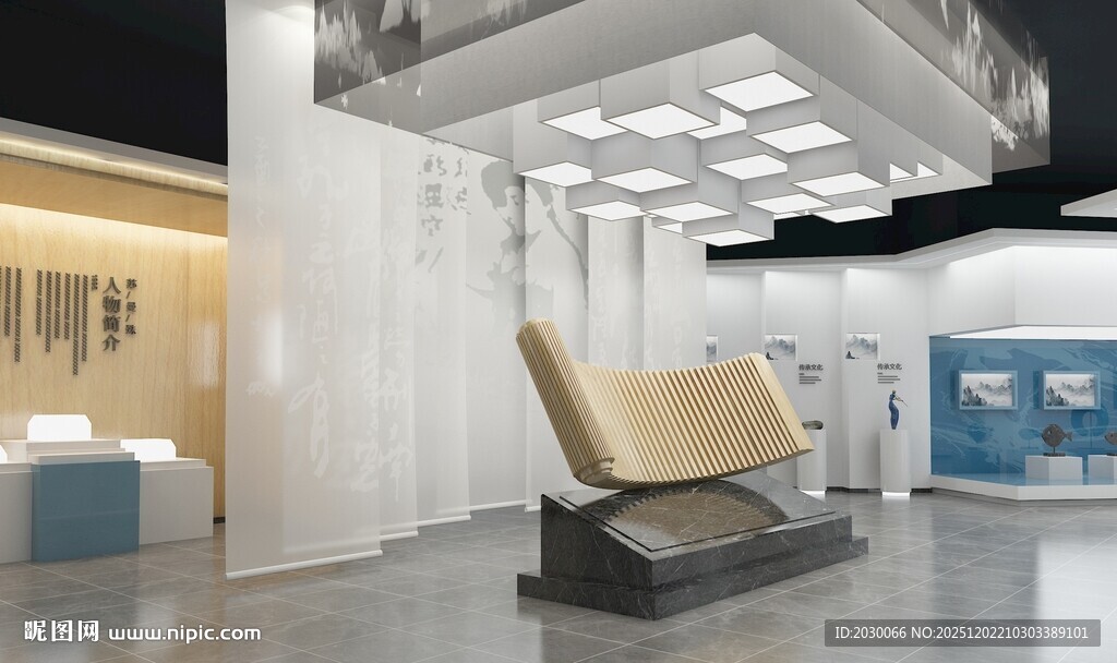 现代风党群中心文化展厅带贴图