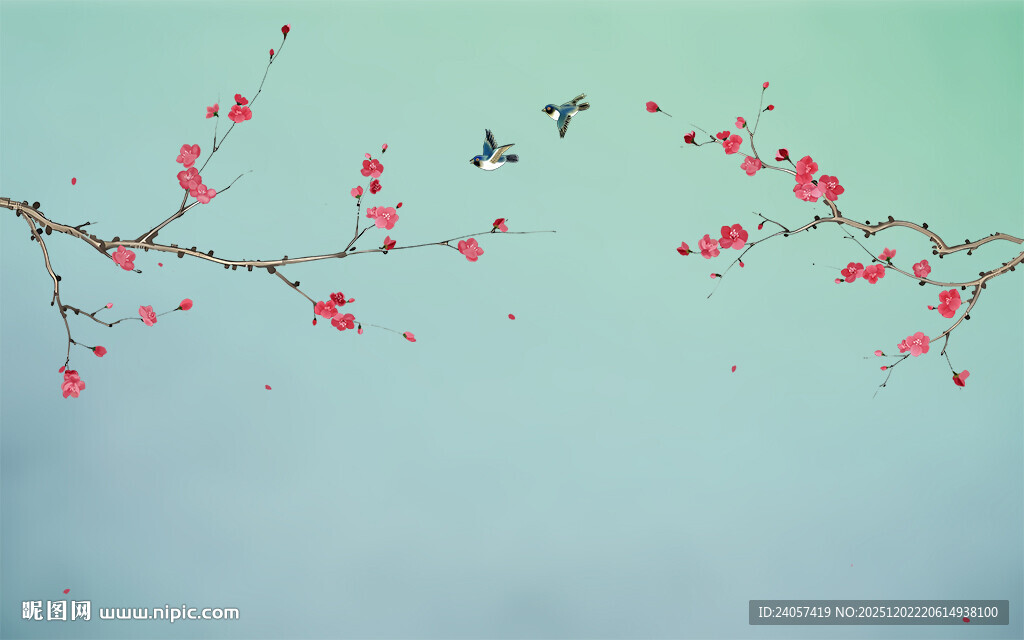 新中式工笔花鸟梅花