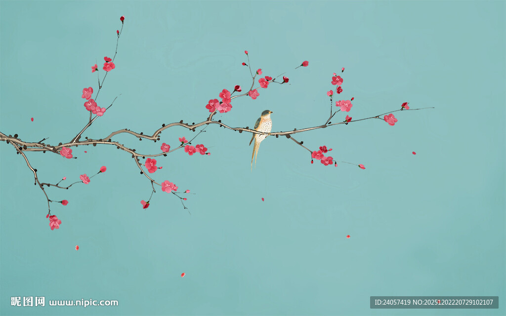 新中式工笔花鸟梅花背景墙装饰画