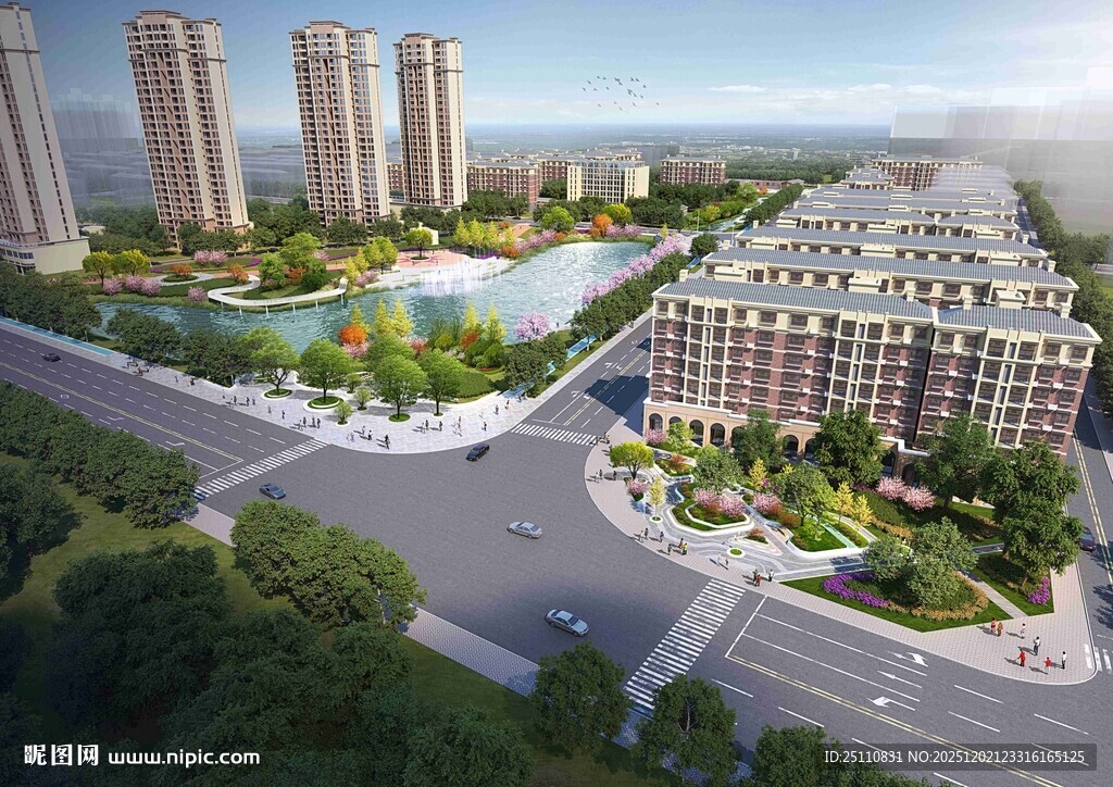 现代城市住宅区鸟瞰景观