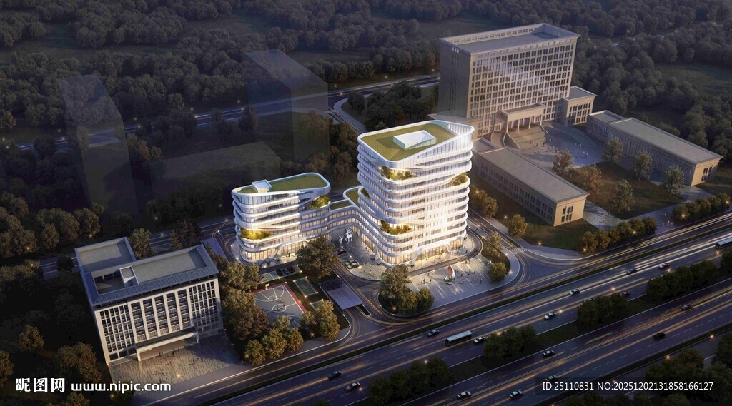 现代建筑群鸟瞰效果图