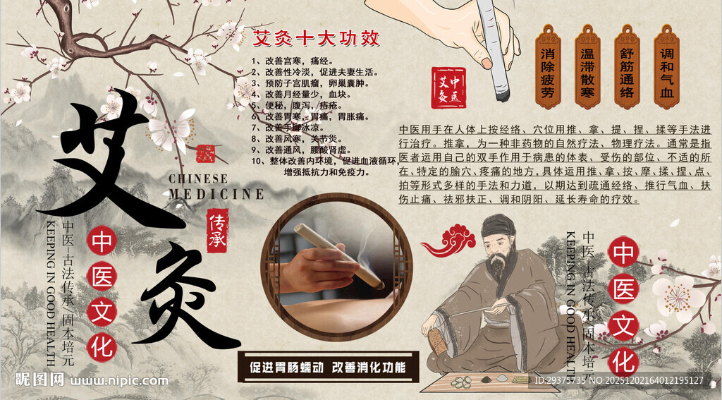 艾灸养生背景墙