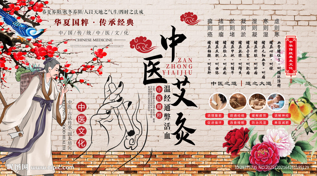 中医艾灸背景墙