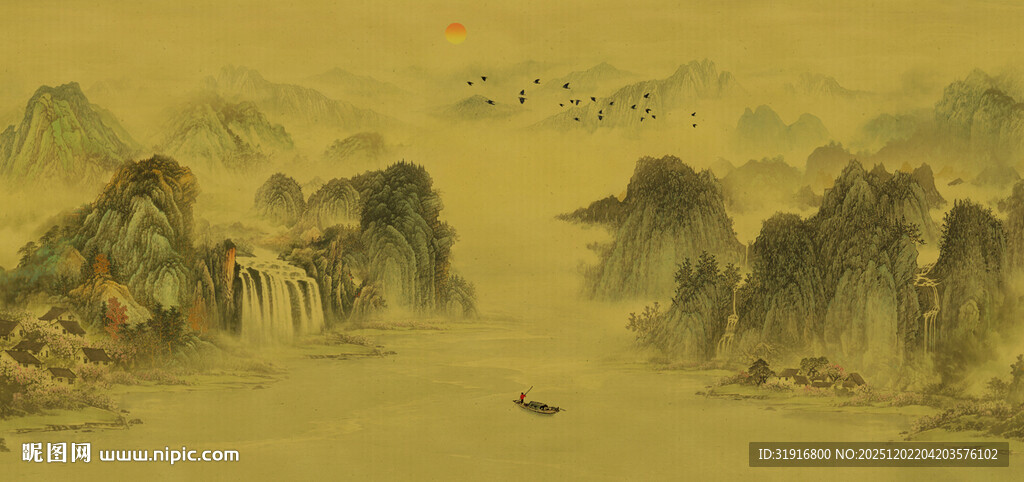 国画水墨山水风景画