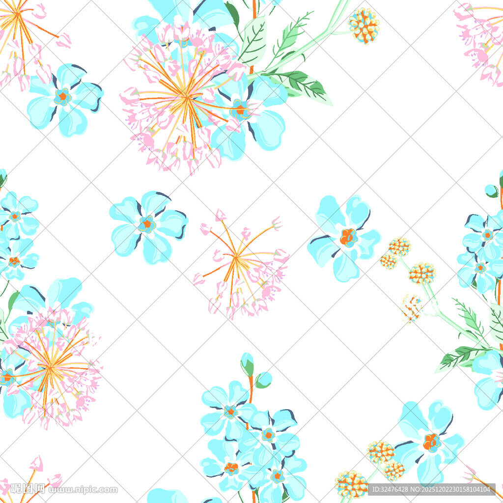 清新手绘花卉无缝图案