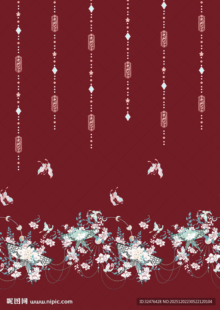 中式花鸟垂饰背景图案汉服