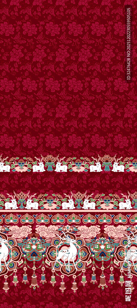 红色民族风花纹装饰图案汉服