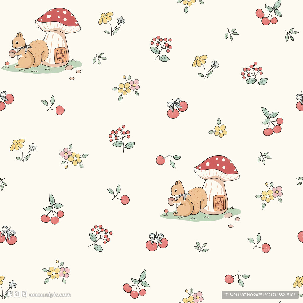 童话风动物花卉图案背景
