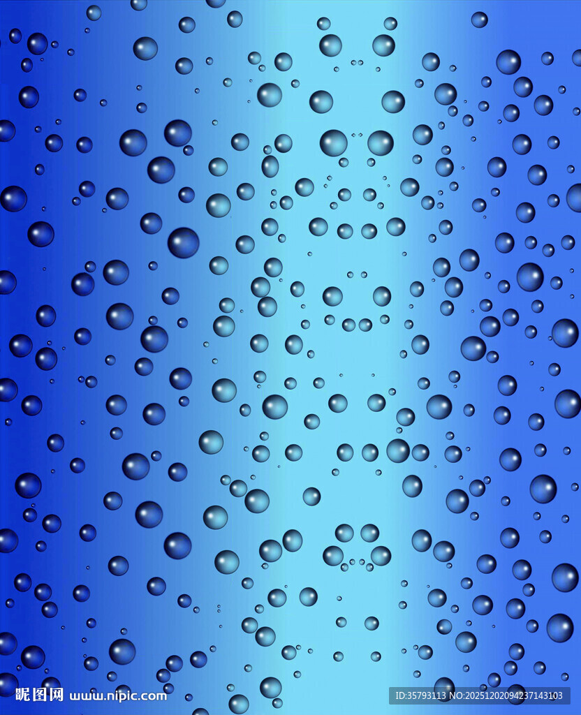 蓝色背景上的晶莹水滴