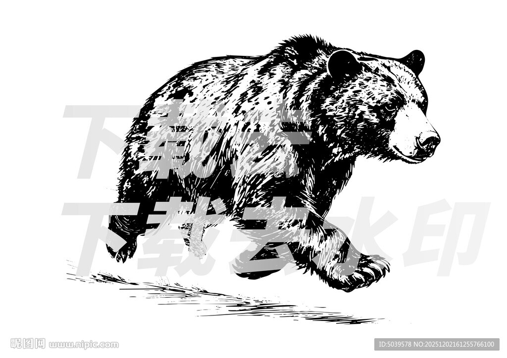 矢量手绘线描黑熊图