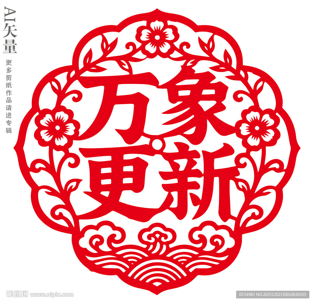 万象更新剪纸窗花新年玻璃静电贴