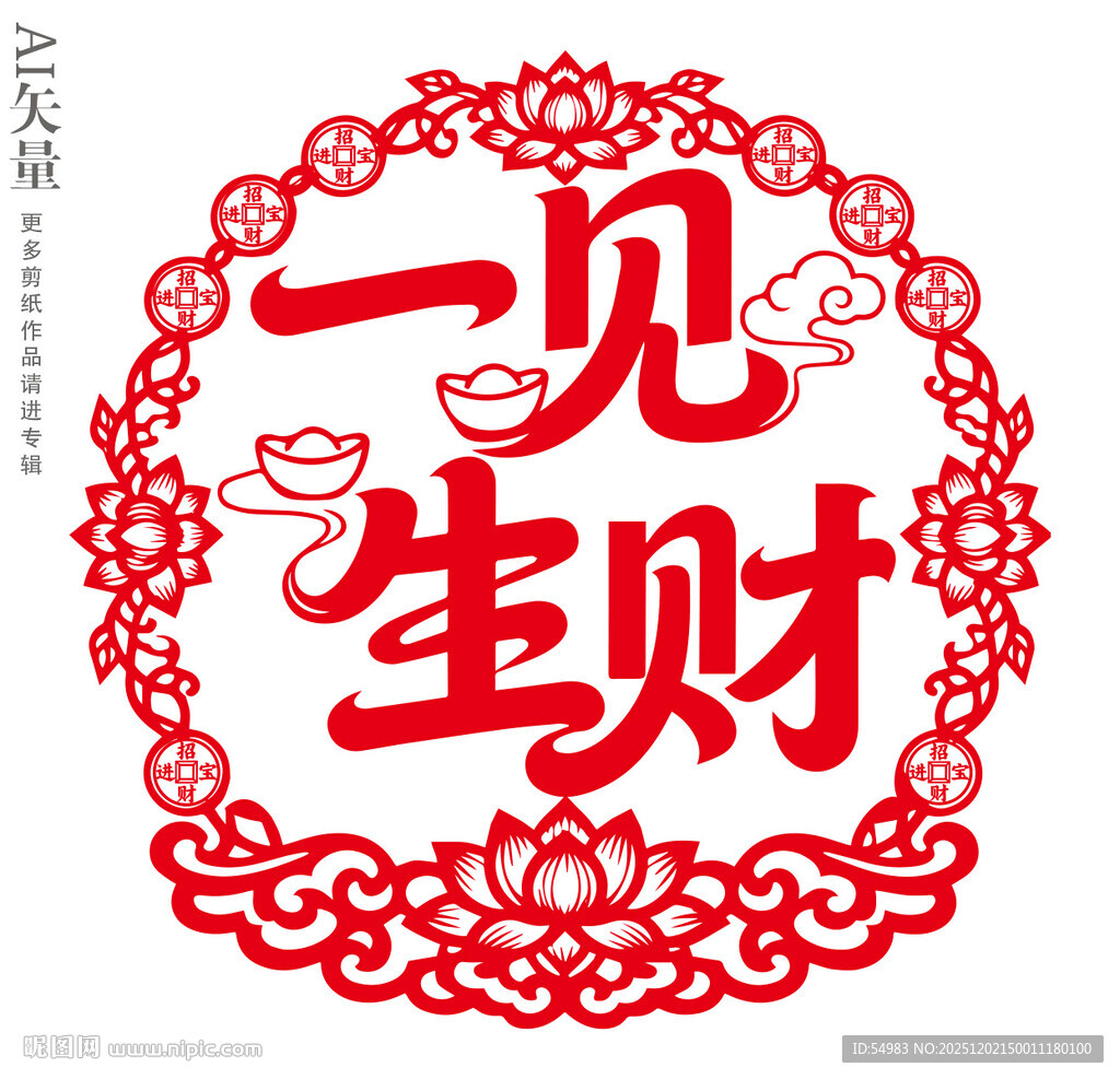 一见生财剪纸窗花新年招财静电贴